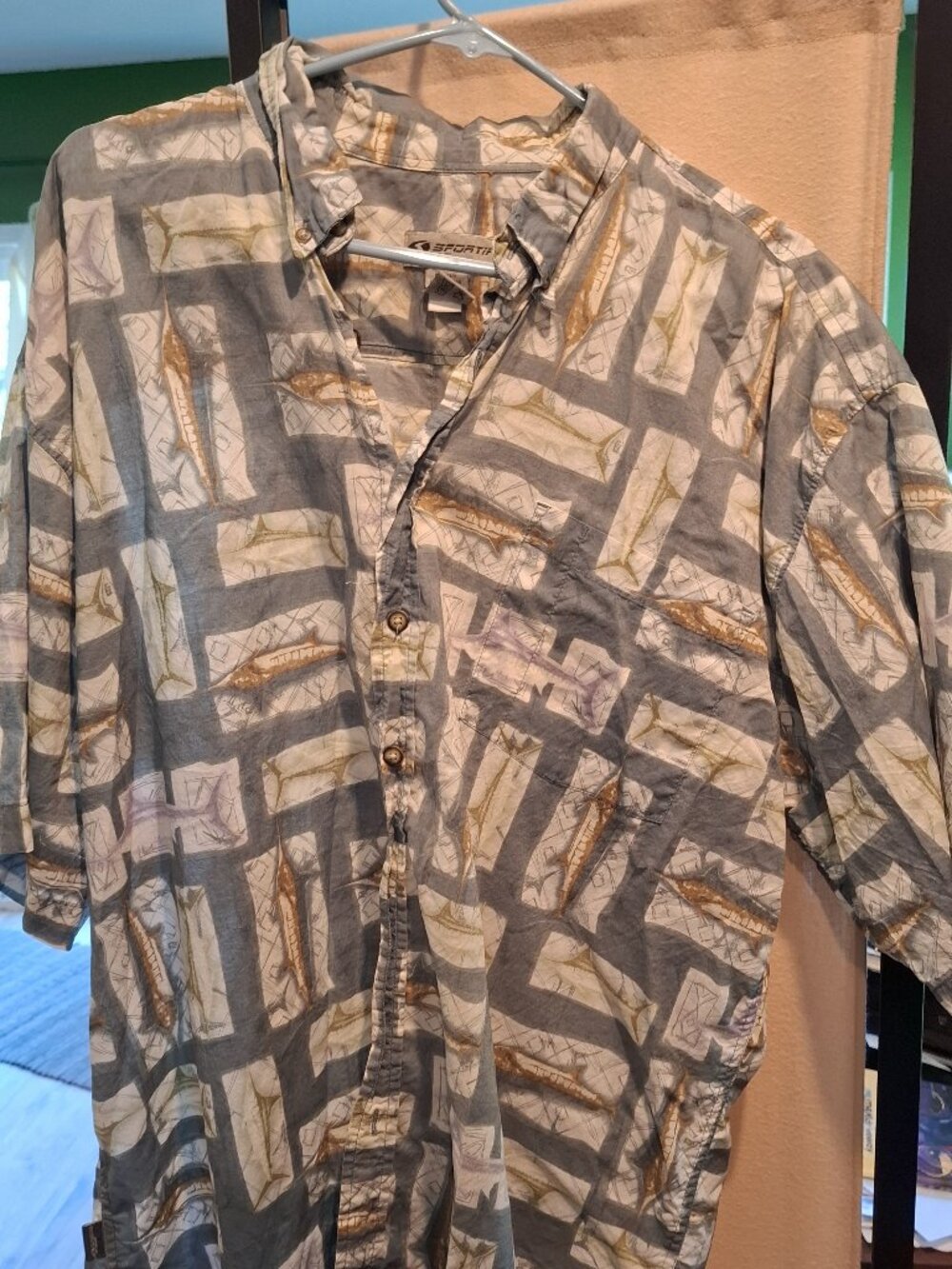 Men's XL 100% cotton button-up 'Swordfish' shirt by Sportif